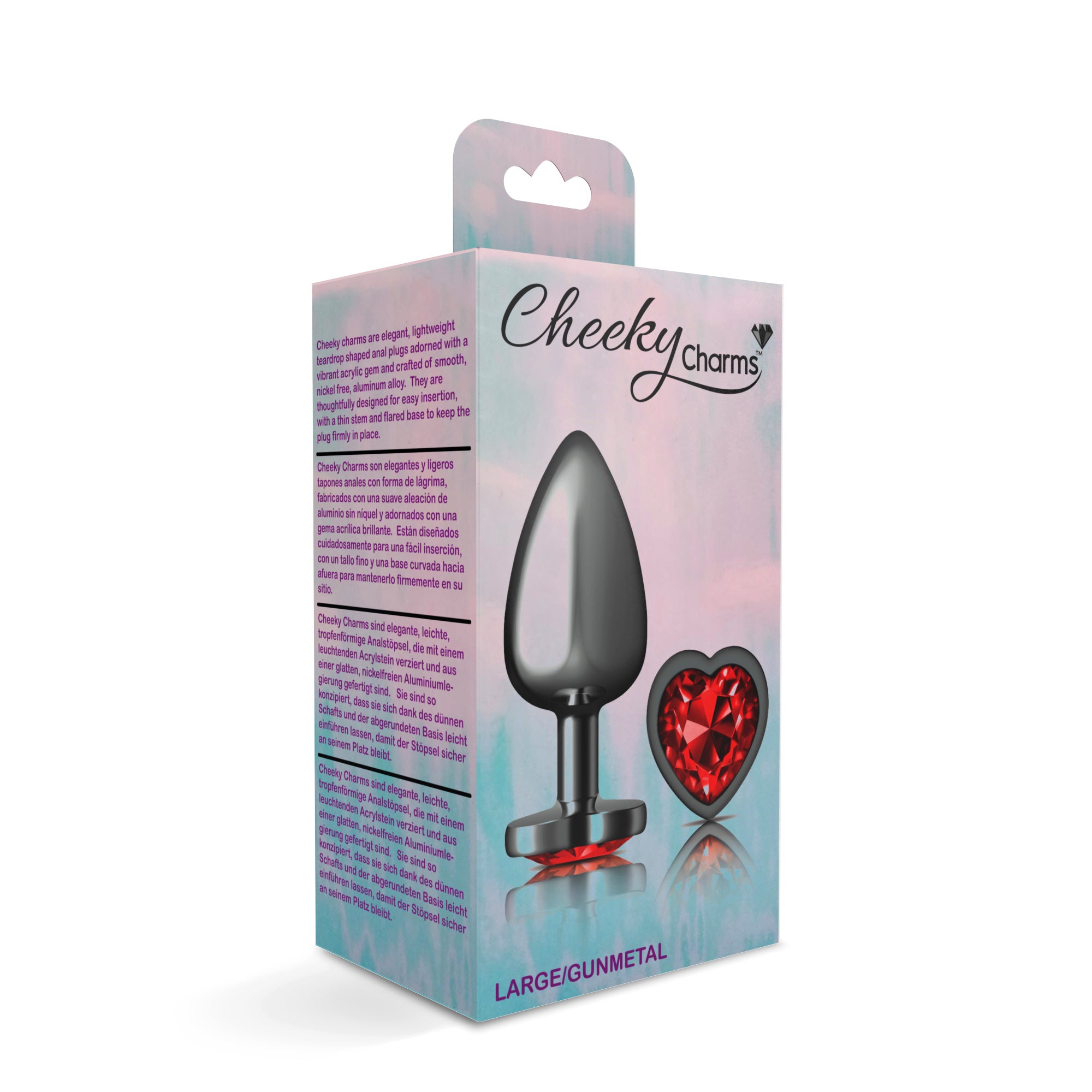 Deep Red Heart Gem Gunmetal Metal Plug - Lg
