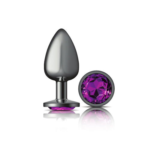 Purple Round Gem Gunmetal Metal Plug - Lg