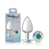 Clear Iridescent Round Gem Silver Metal Plug - Lg