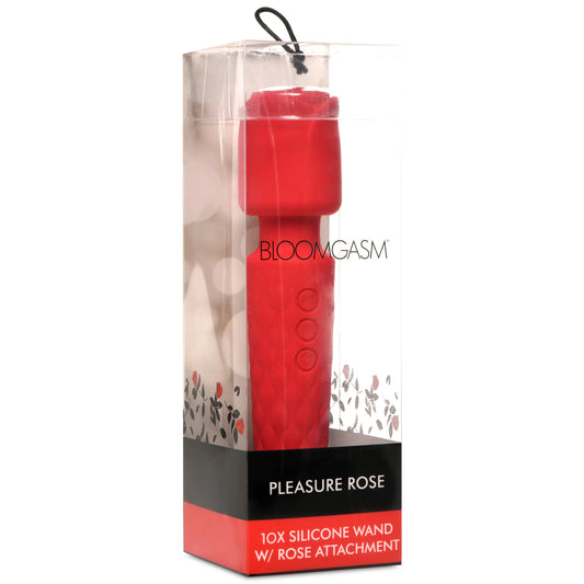 "Pleasure Rose 10x Silicone Wand With Rose Attachment - Red INM-AH318"
