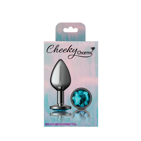 "Teal Round Gem Gunmetal Metal Plug - Md VB-CC9121"