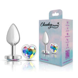 Clear Iridescent Heart Gem Silver Metal Plug - Sm