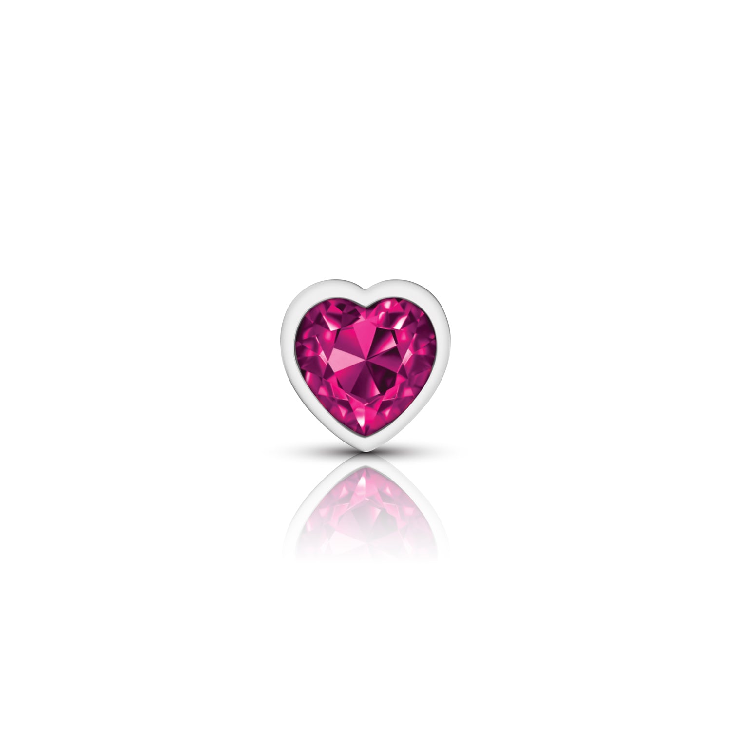 Bright Pink Heart Gem Silver Metal Plug - Sm