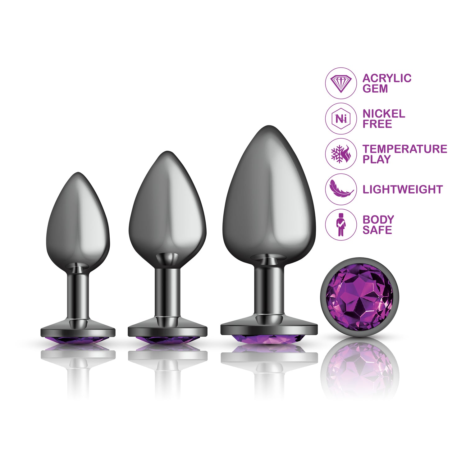 Purple Round Gem Anal Trainer Kit - Gunmetal