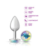 Clear Iridescent Round Gem Silver Metal Plug - Sm