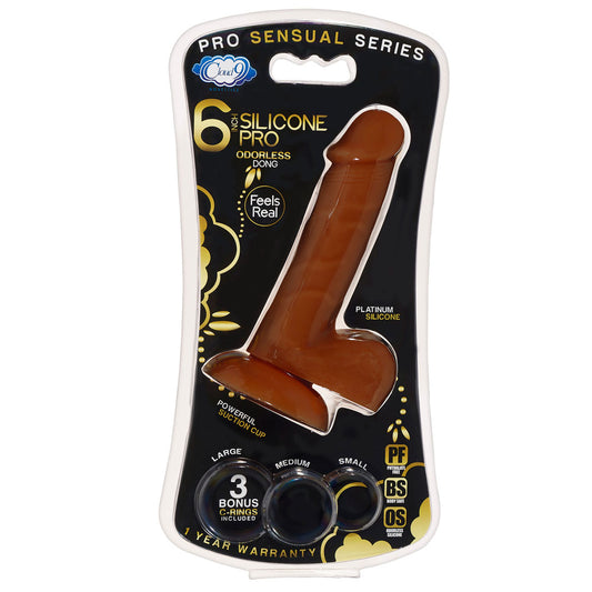 "Pro Sensual Premium Silicone 6 Inch Dong With 3 Cockrings - Brown WTC852844"