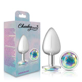 Clear Iridescent Round Gem Silver Metal Plug - Lg
