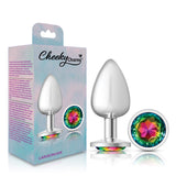 Rainbow Round Gem Silver Metal Plug - Lg