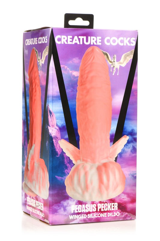 "Pegasus Pecker Winged Silicone Dildo - Pink/white CC-AH239-PNK"
