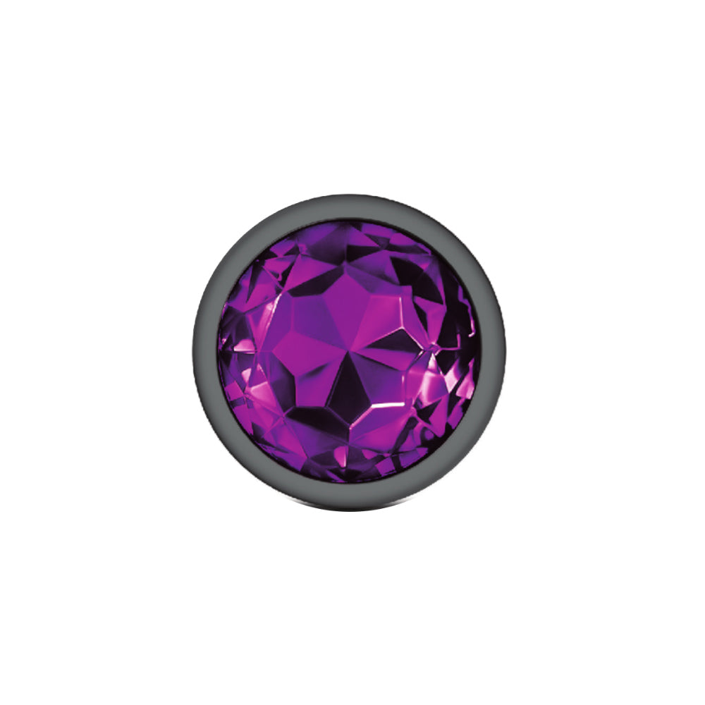 Purple Round Gem Gunmetal Metal Plug - Lg