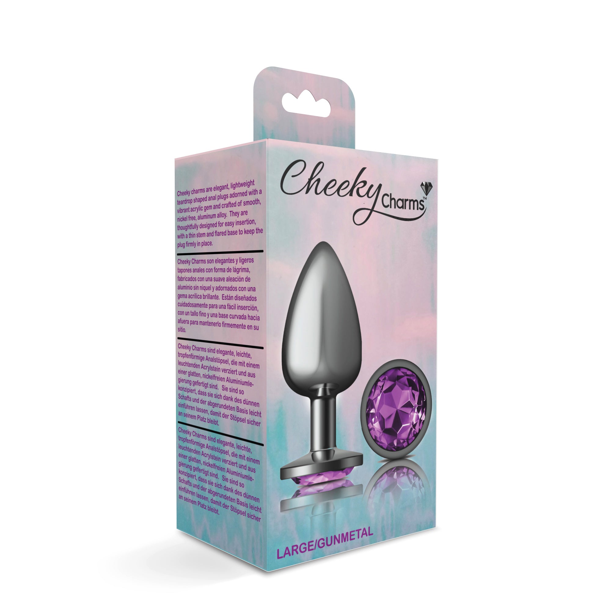 Purple Round Gem Gunmetal Metal Plug - Lg