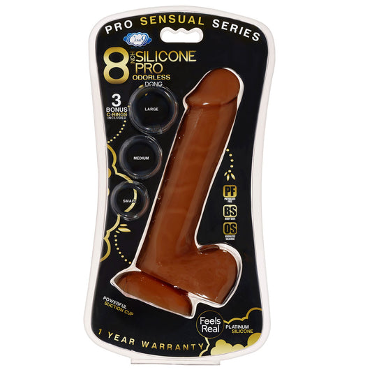 "Pro Sensual Premium Silicone 8 Inch Dong With 3 Cockrings - Brown WTC852875"