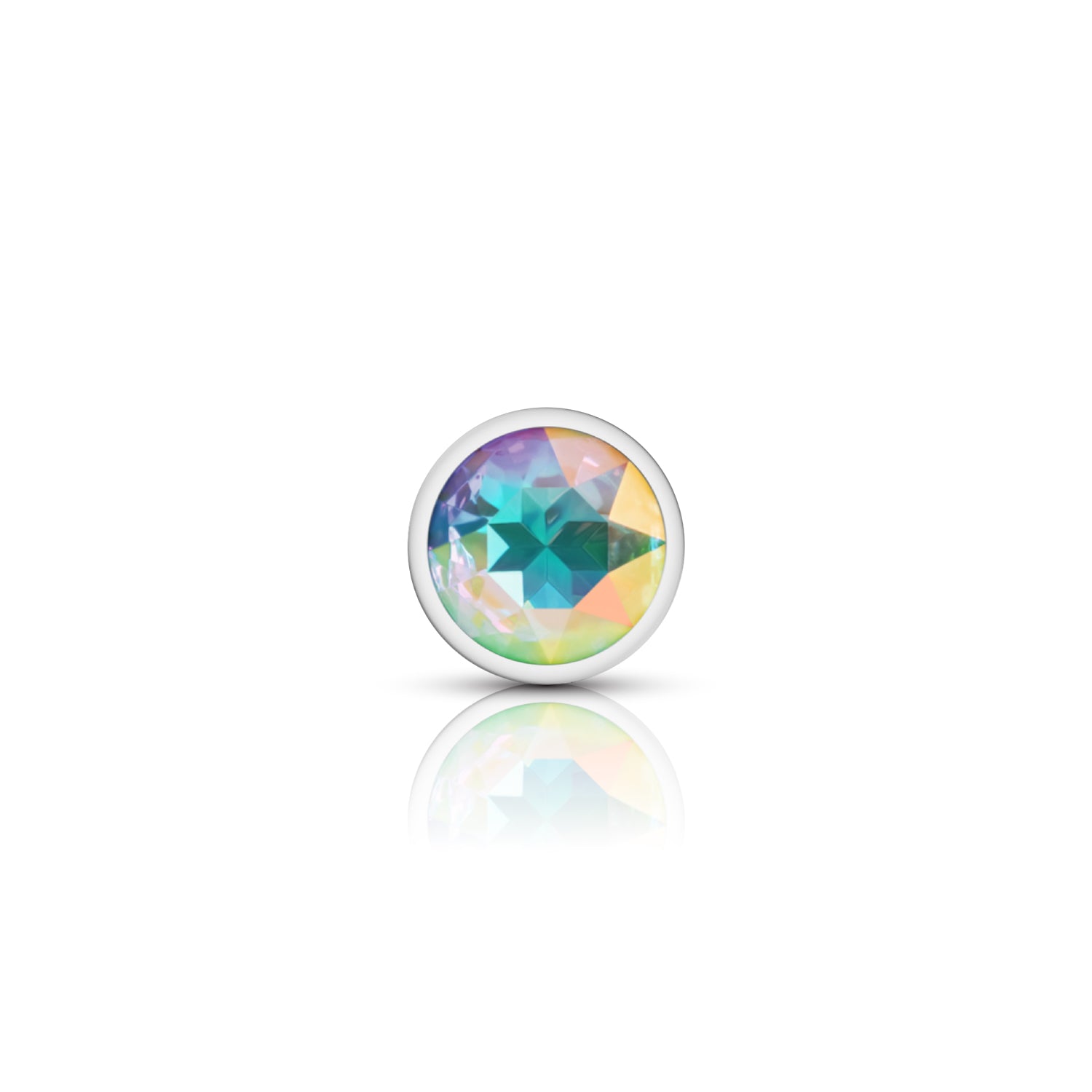 Clear Iridescent Round Gem Silver Metal Plug - Md