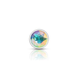 Clear Iridescent Round Gem Silver Metal Plug - Md