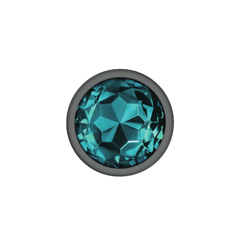 Teal Round Gem Gunmetal Metal Plug - Lg