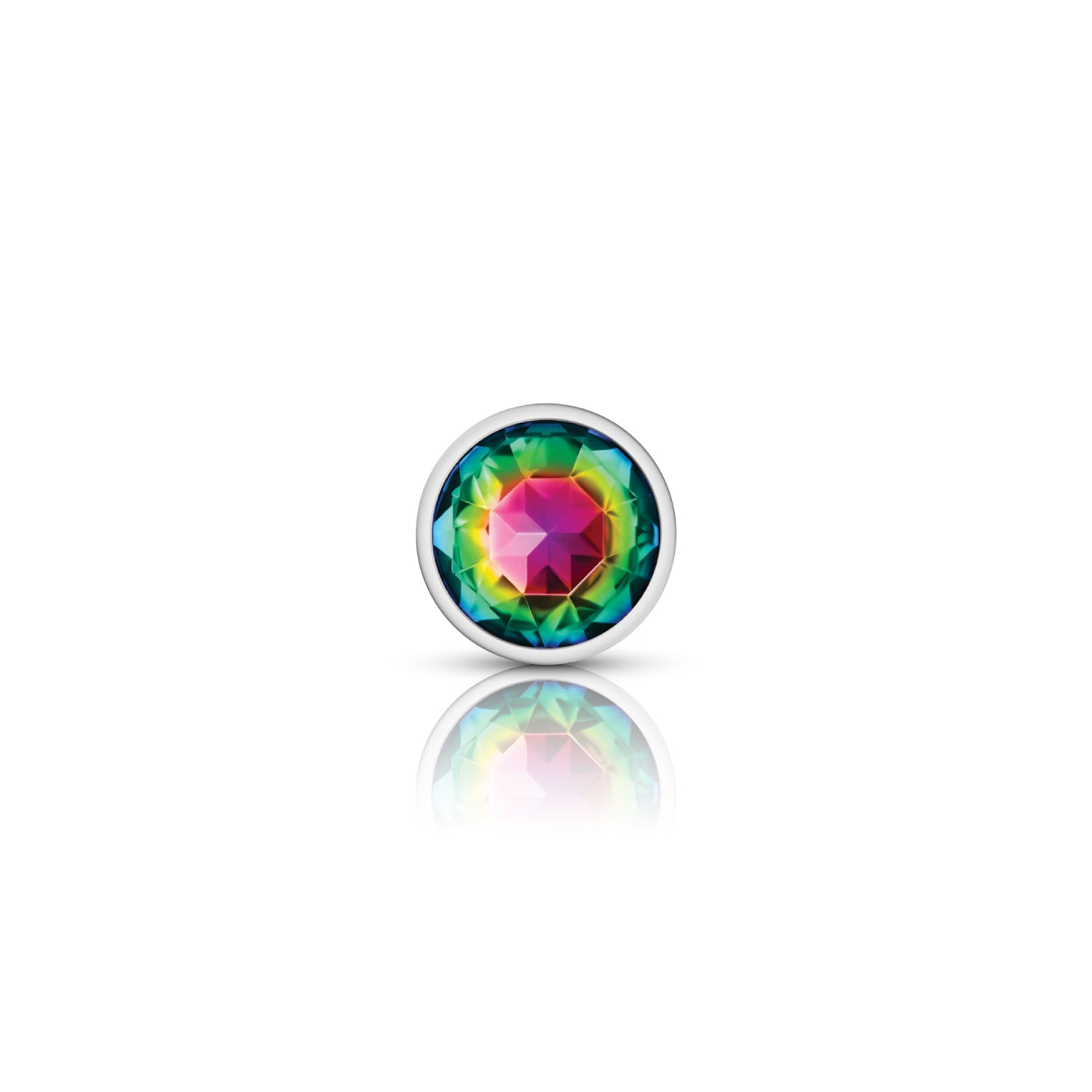 Rainbow Round Gem Silver Metal Plug - Sm