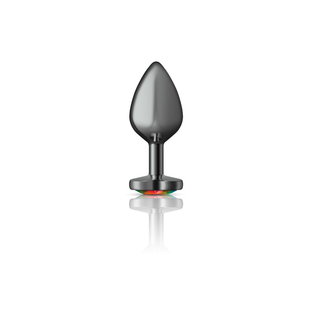 Rainbow Heart Gem Gunmetal Metal Plug - Md