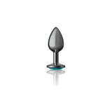 Teal Round Gem Gunmetal Metal Plug - Sm