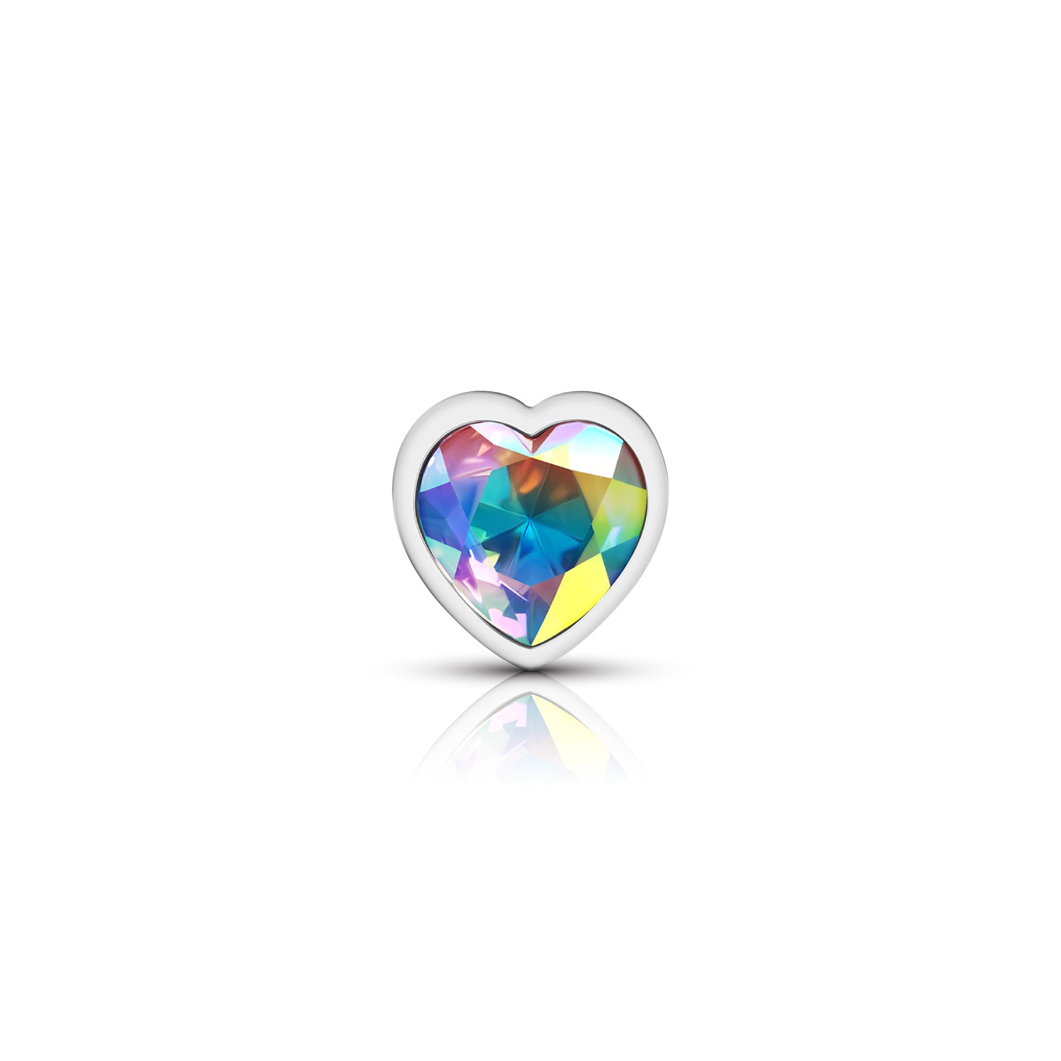 Clear Iridescent Heart Gem Silver Metal Plug - Md