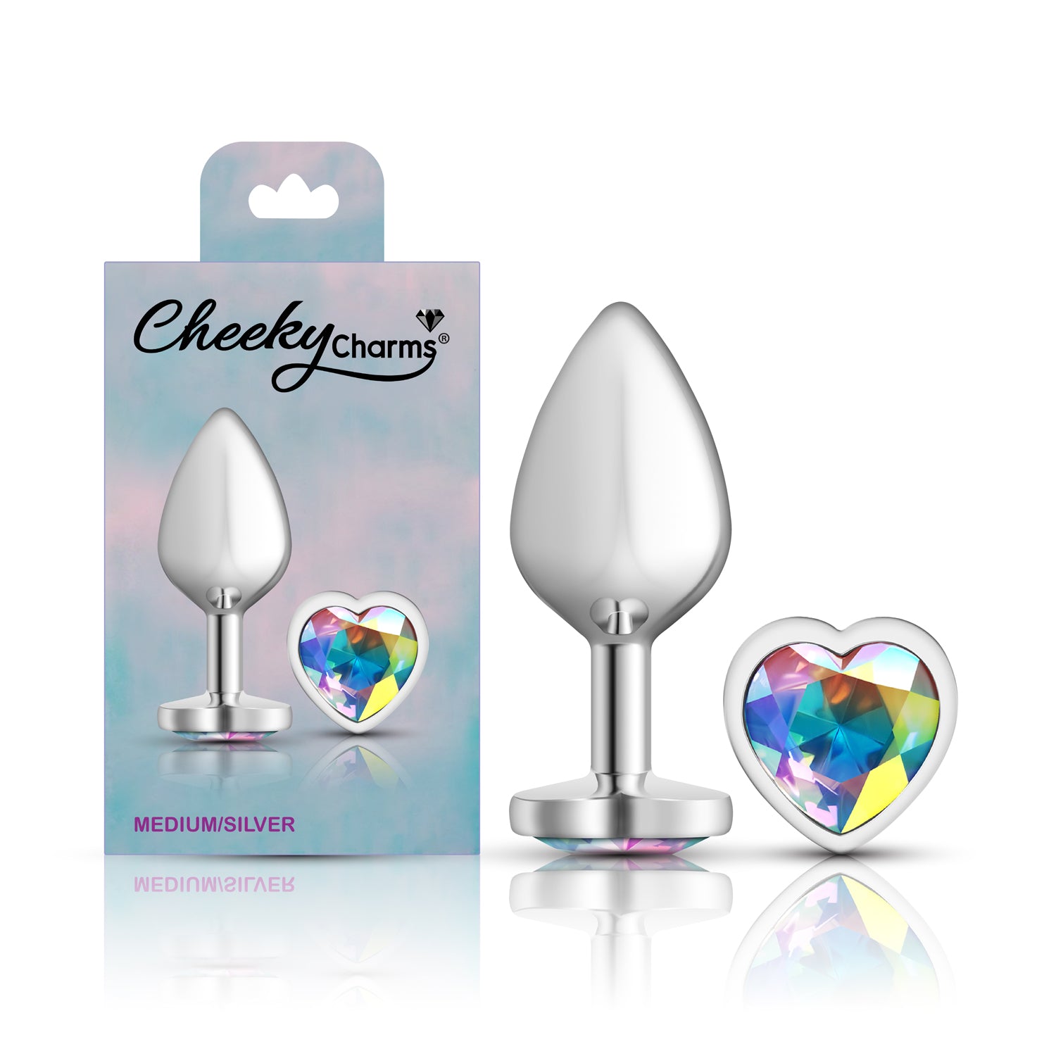 Clear Iridescent Heart Gem Silver Metal Plug - Md