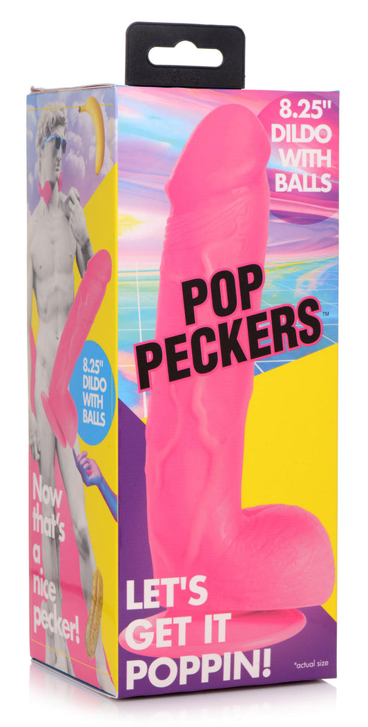 "Pop Pecker 8.25 Inch Dildo With Balls - Pink POPP-AG768-PNK"