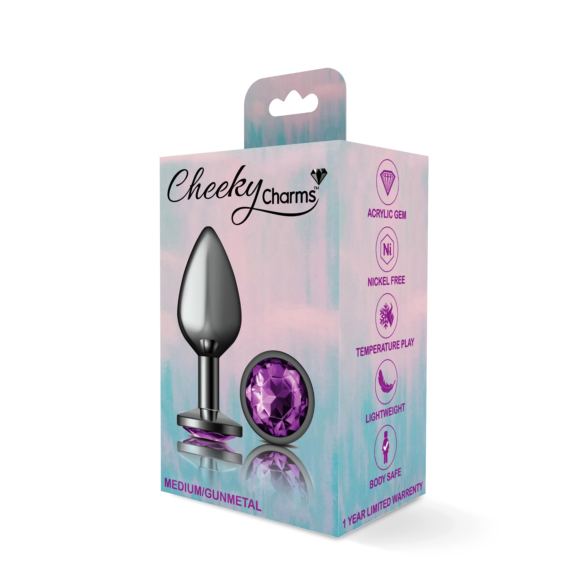 Purple Round Gem Gunmetal Metal Plug - Md