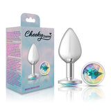 Clear Iridescent Round Gem Silver Metal Plug - Md