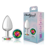 Rainbow Round Gem Silver Metal Plug - Lg