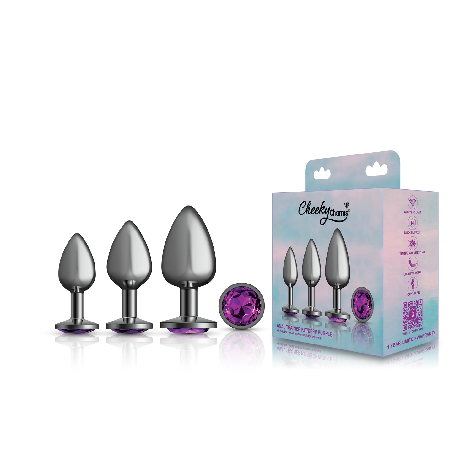 Purple Round Gem Anal Trainer Kit - Gunmetal