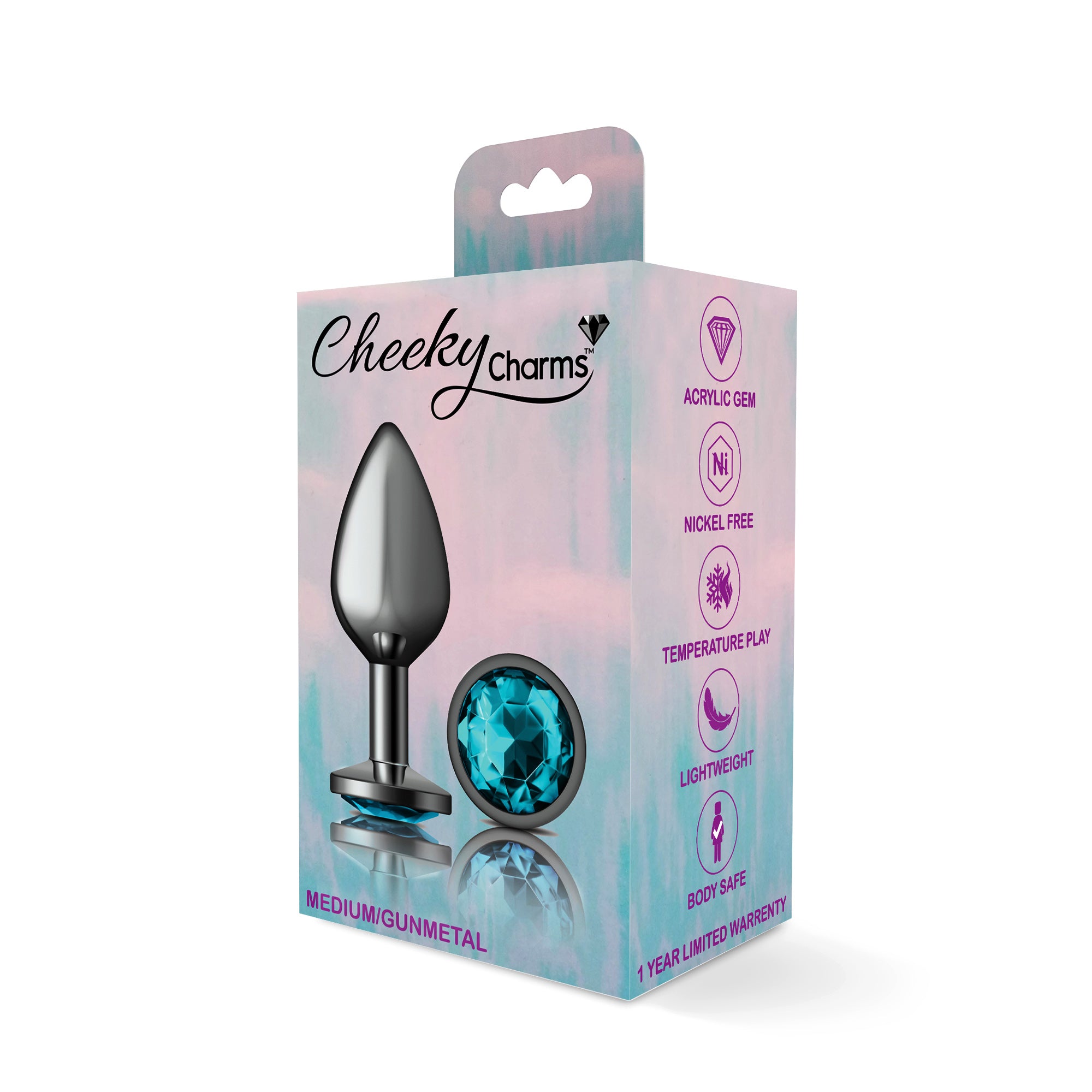 Teal Round Gem Gunmetal Metal Plug - Md