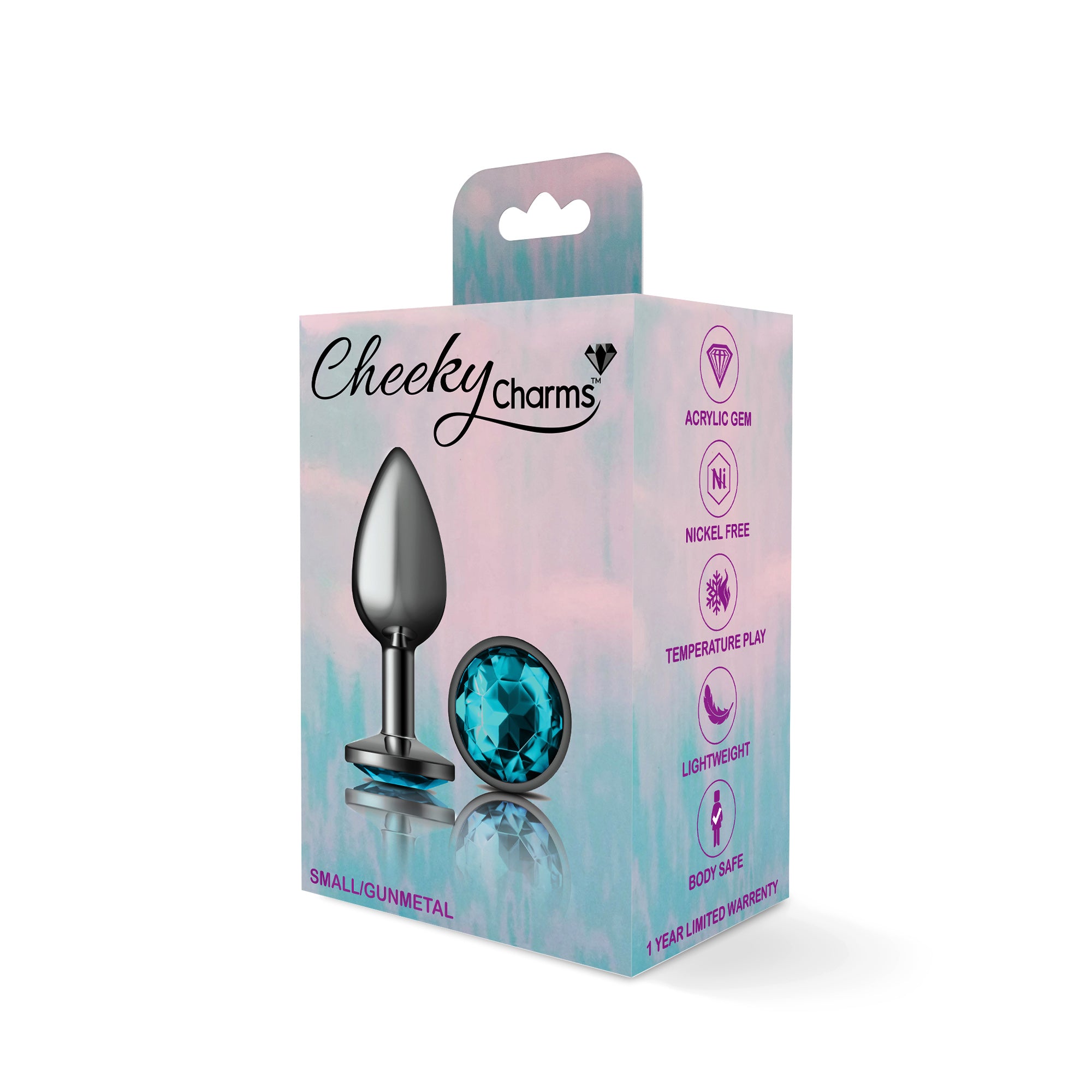 Teal Round Gem Gunmetal Metal Plug - Sm