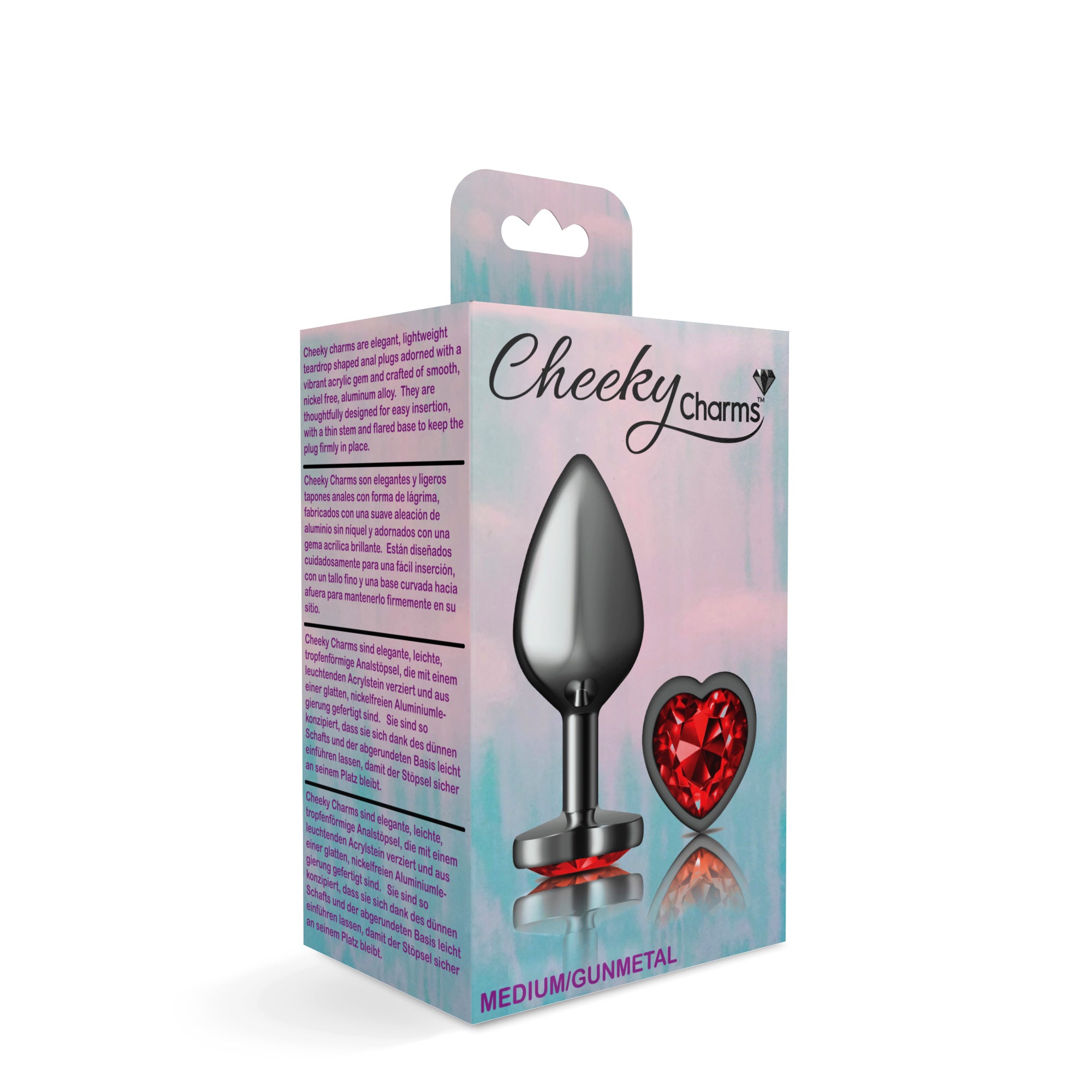Deep Red Heart Gem Gunmetal Metal Plug - Md