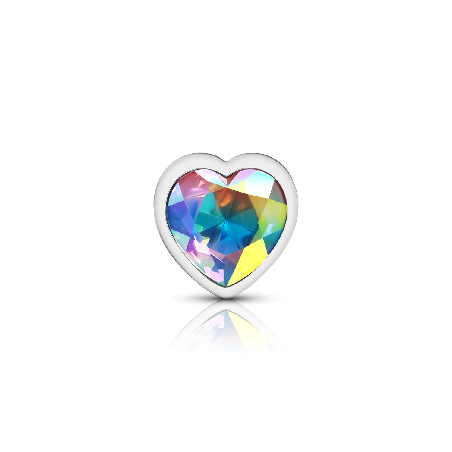 Clear Iridescent Heart Gem Silver Metal Plug - Lg