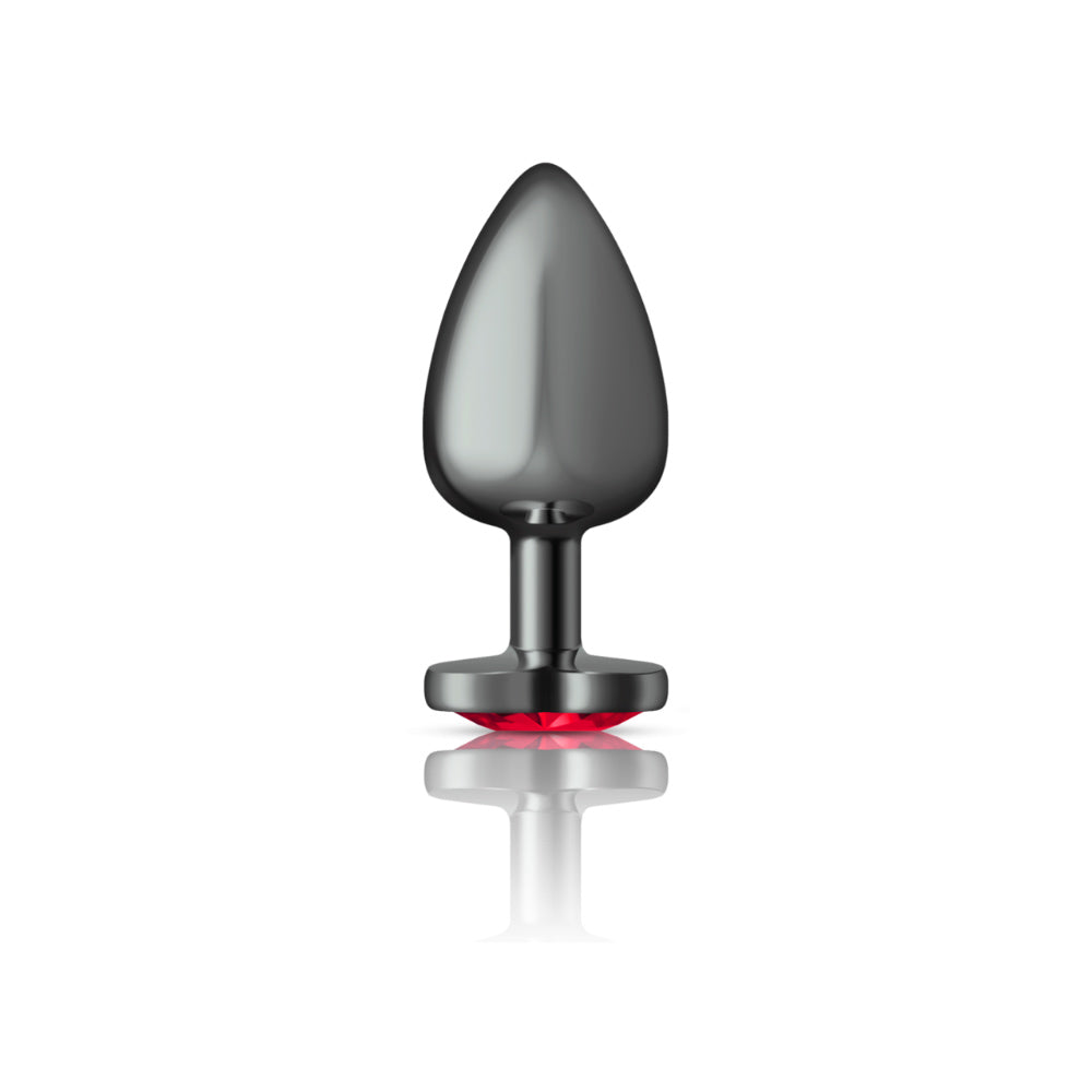 Deep Red Heart Gem Gunmetal Metal Plug - Lg