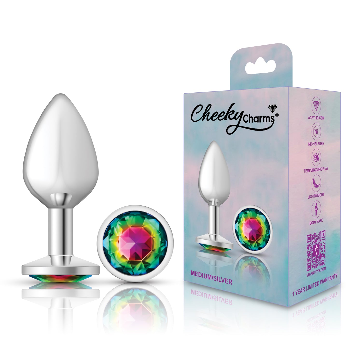 Rainbow Round Gem Silver Metal Plug - Md