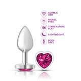 Bright Pink Heart Gem Silver Metal Plug - Sm