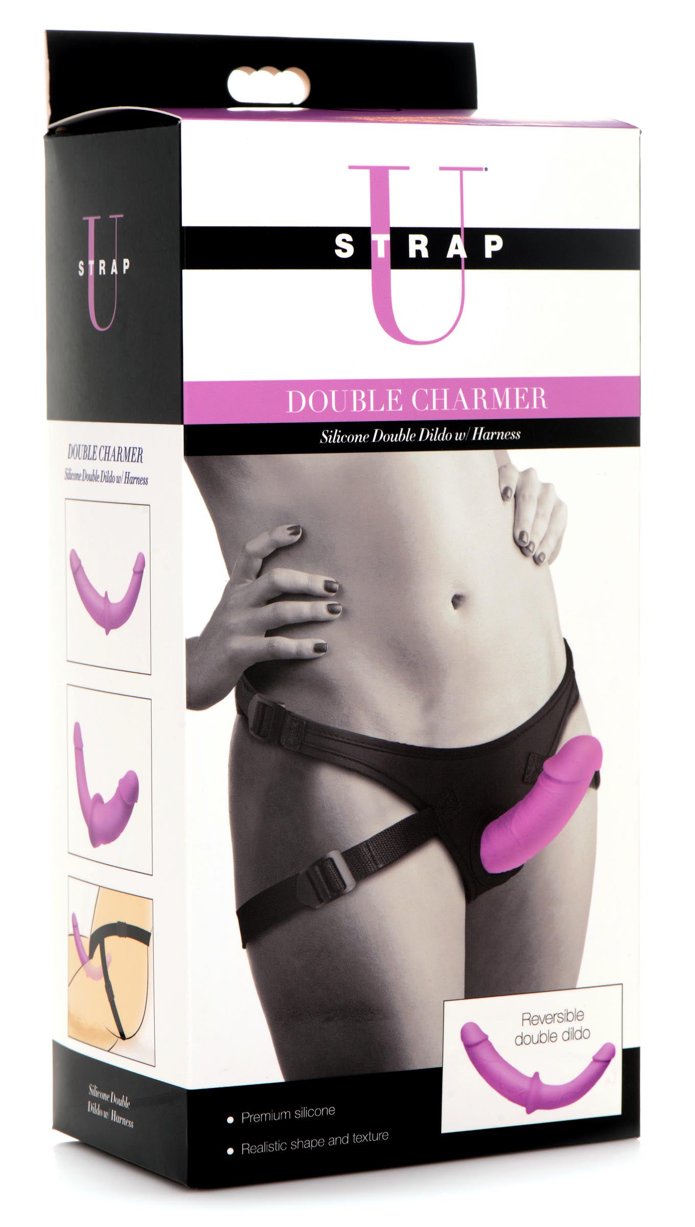 "Double Charmer Silicone Double Dildo With Harness - Purple SU-AG912"