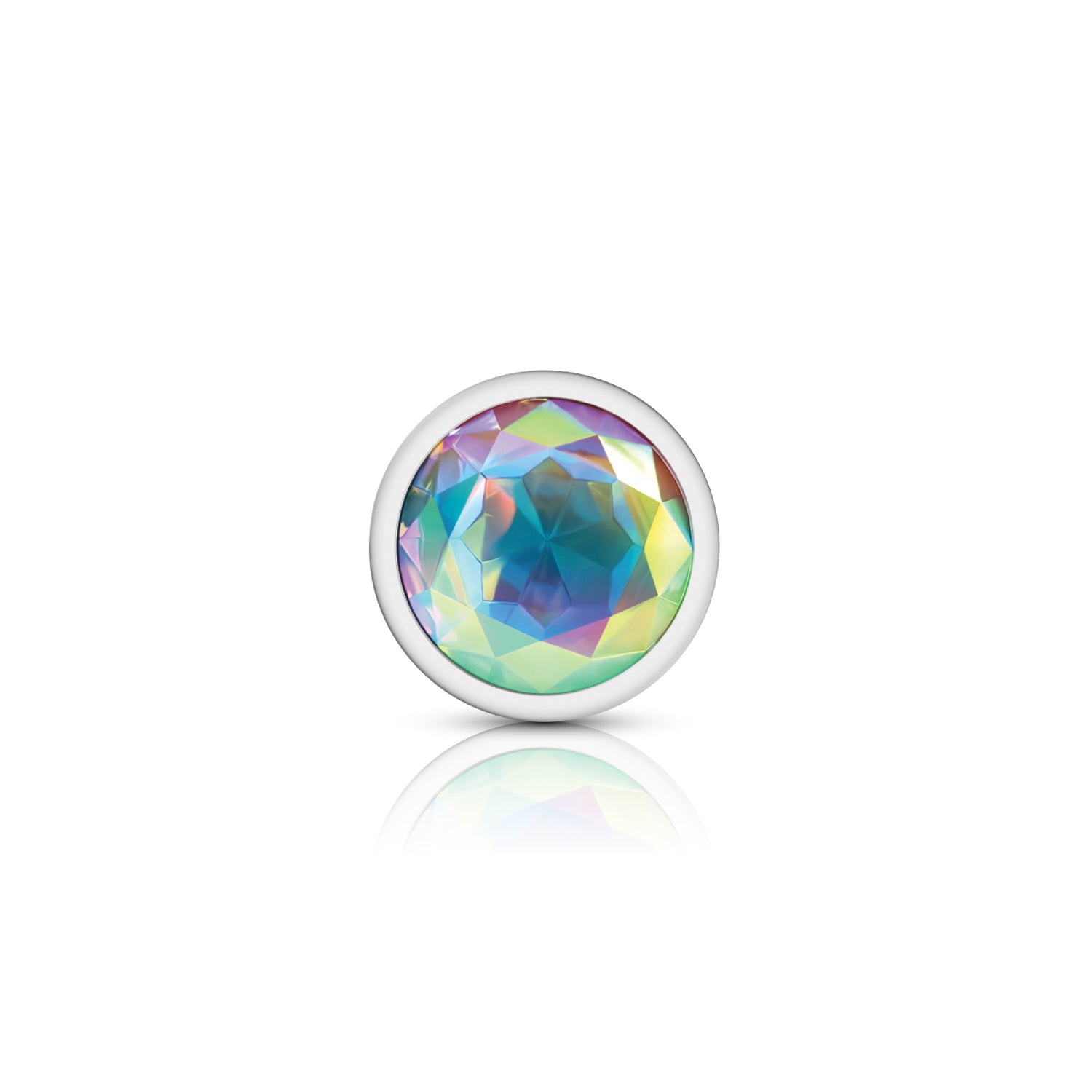Clear Iridescent Round Gem Silver Metal Plug - Lg