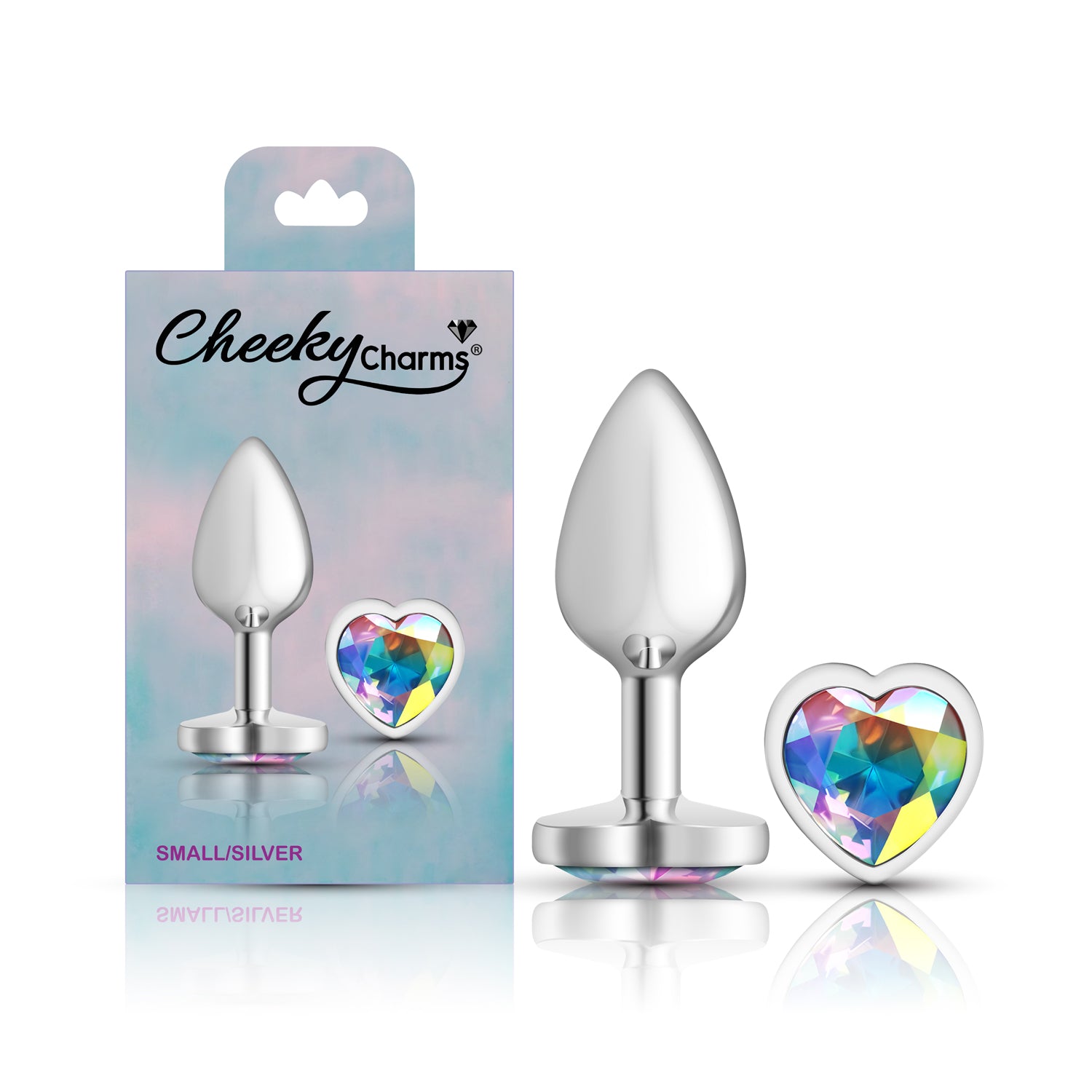 Clear Iridescent Heart Gem Silver Metal Plug - Sm