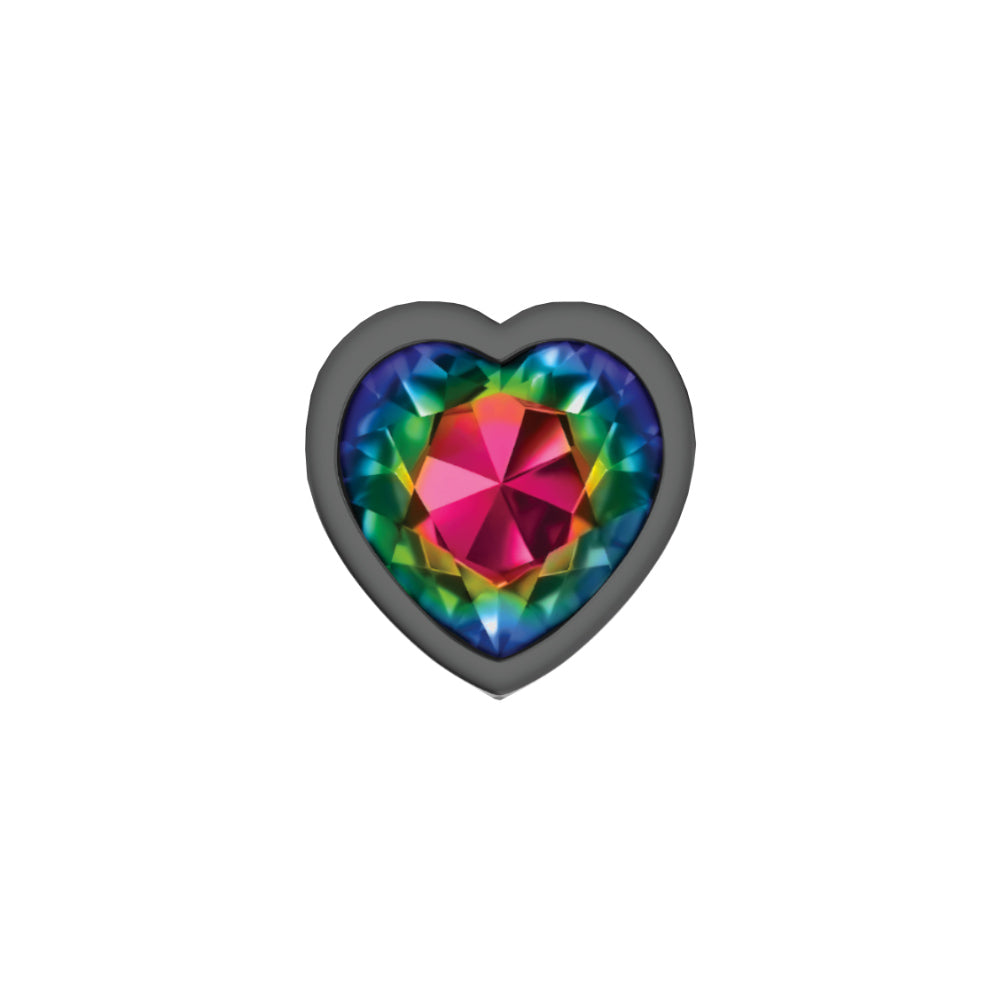 Rainbow Heart Gem Gunmetal Metal Plug - Md