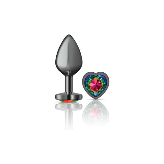 Rainbow Heart Gem Gunmetal Metal Plug - Md