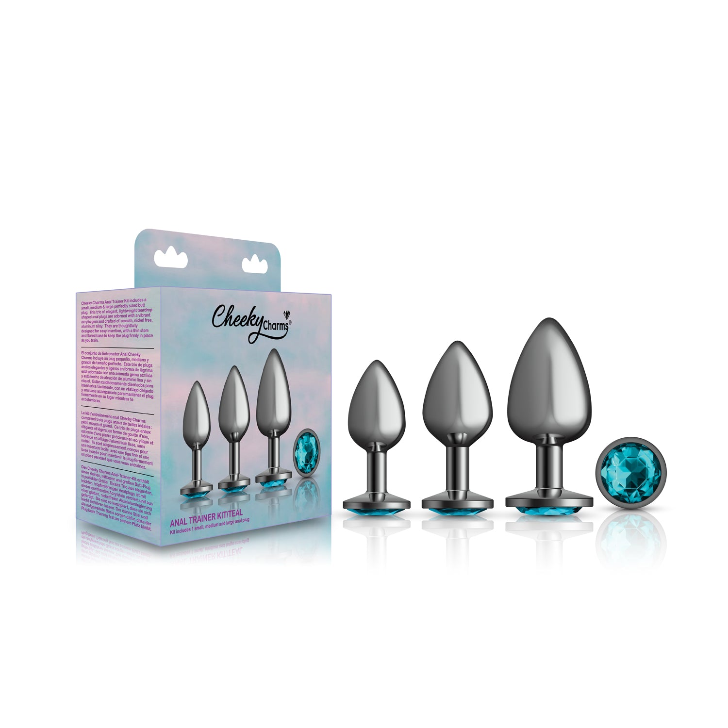 Teal Round Gem Anal Trainer Kit - Gunmetal