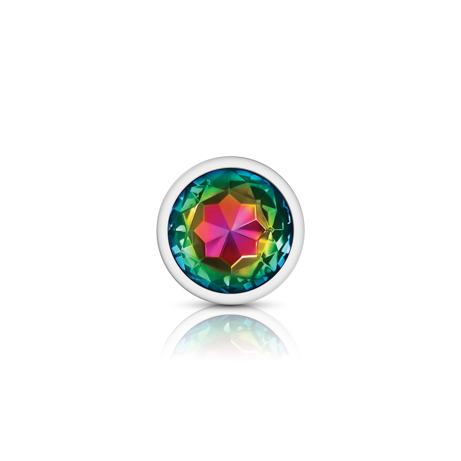 Rainbow Round Gem Silver Metal Plug - Lg