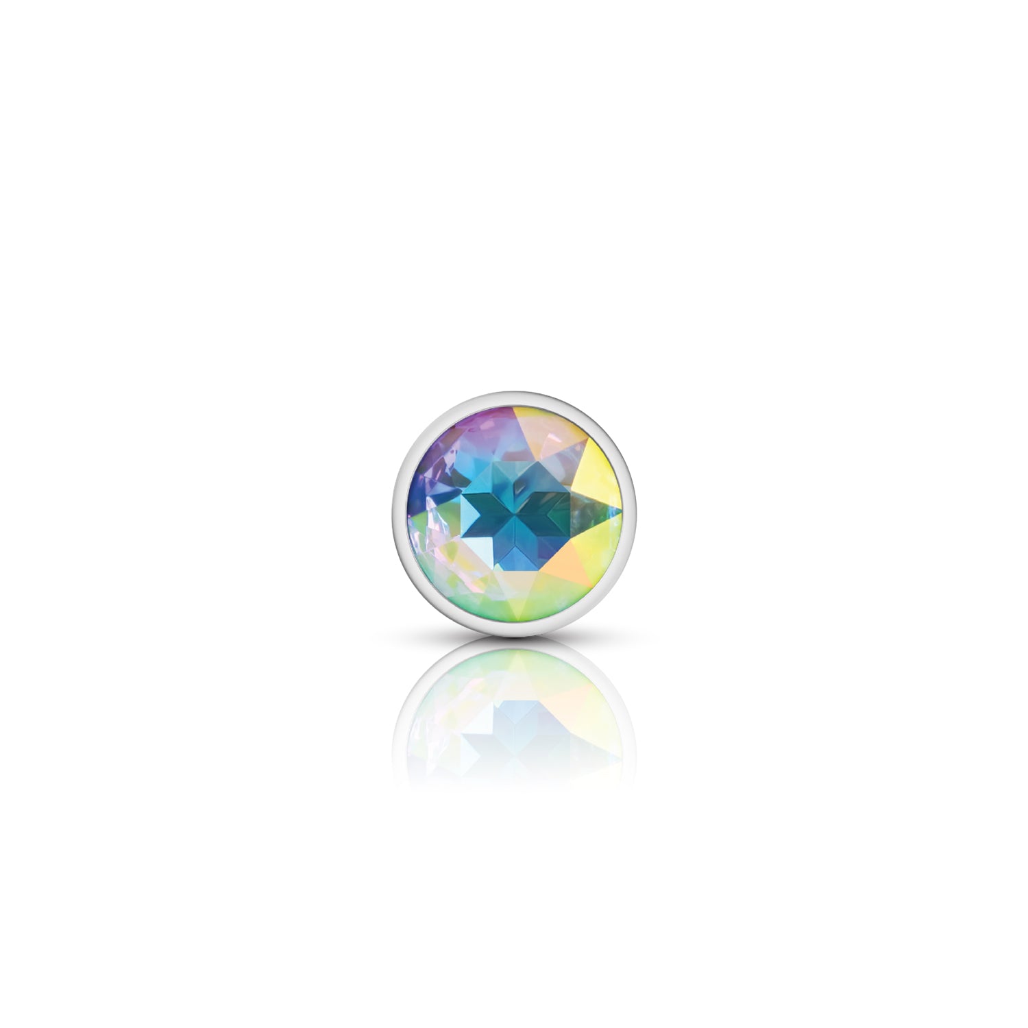 Clear Iridescent Round Gem Silver Metal Plug - Sm