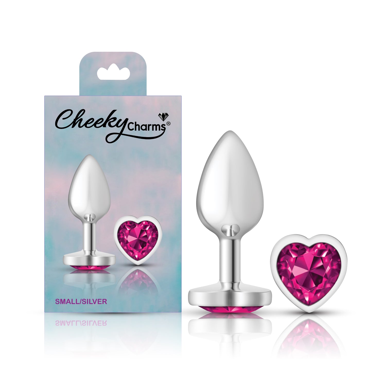 Bright Pink Heart Gem Silver Metal Plug - Sm