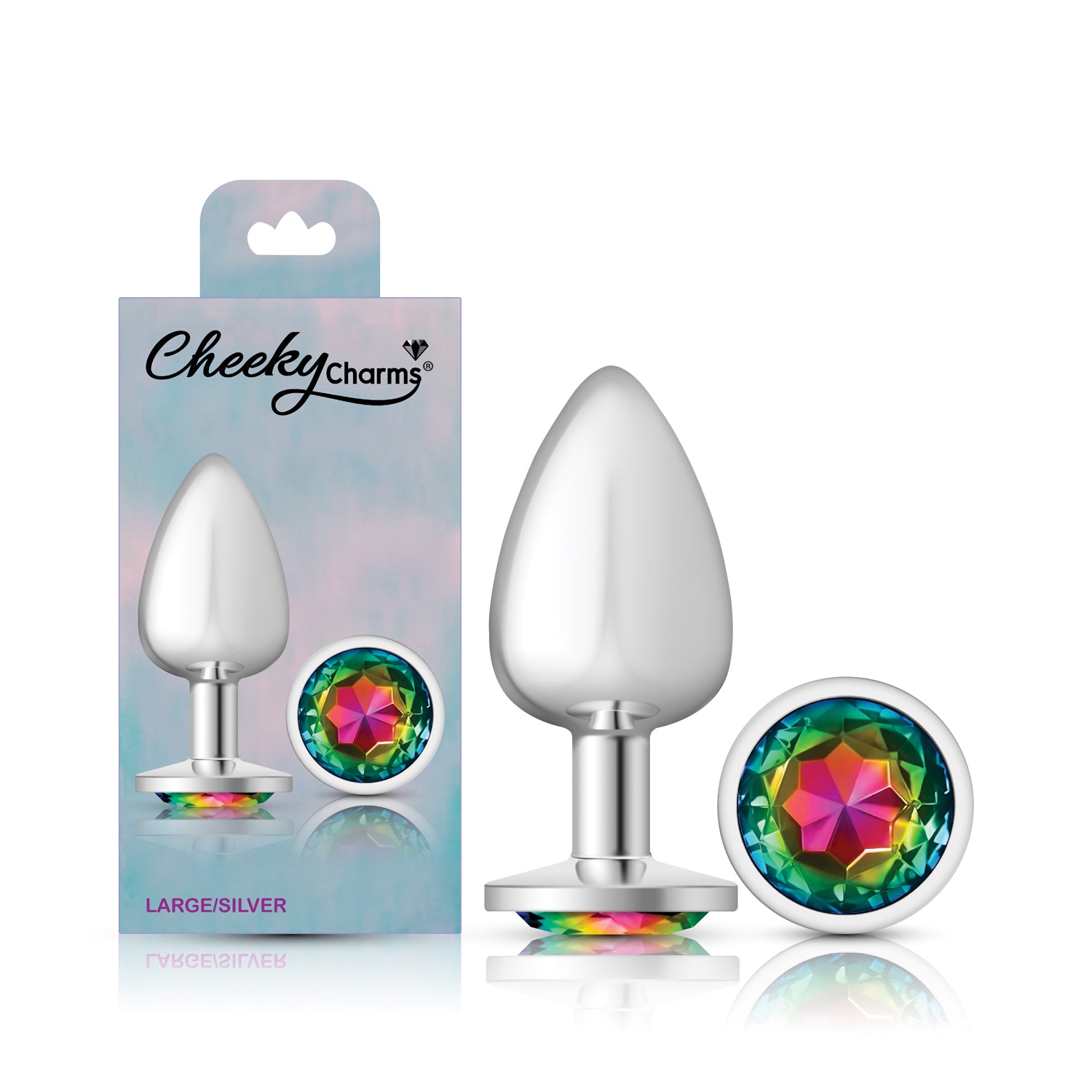 Rainbow Round Gem Silver Metal Plug - Lg