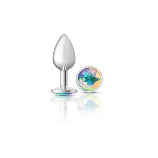 Cheeky Charms-Silver Metal Butt Plug- Round-Clear-Small VB-CC9114