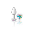 Cheeky Charms-Silver Metal Butt Plug- Heart-Clear-Small VB-CC9126